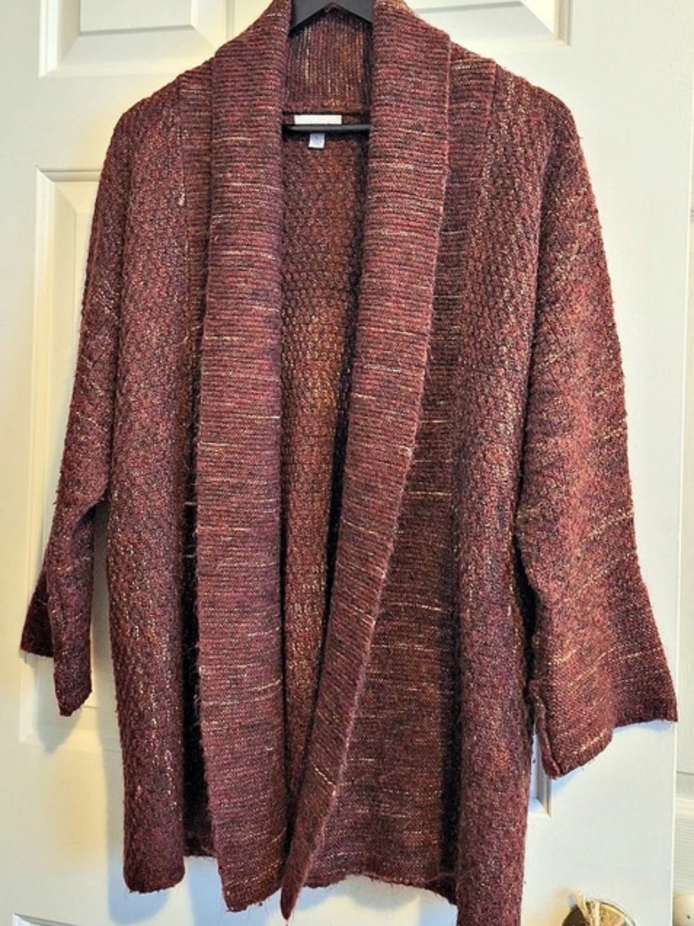 Amber Sun Collection Open Front Cardigan in Brown Size Large